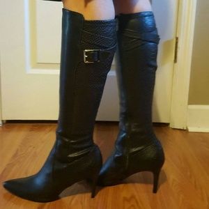 Calvin Klein black knee high heeled boots SZ 8